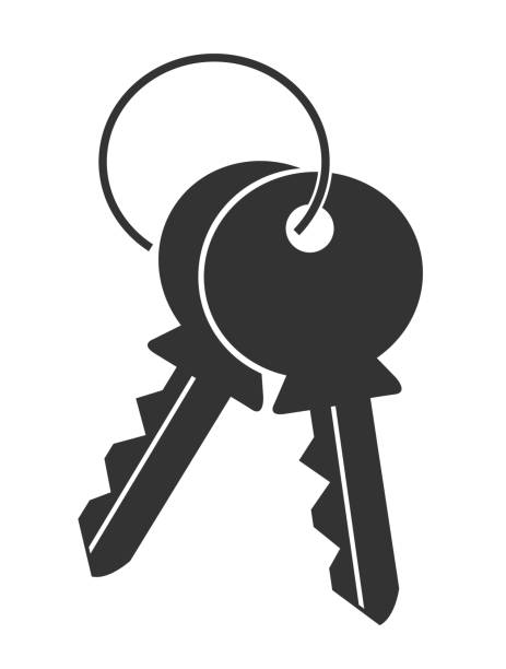 ロゴ フラット シンプルなシルエット分離アイコンの白い背景の上のキー - label metal sign door点のイラスト素材／クリップアート素材／マンガ素材／アイコン素材