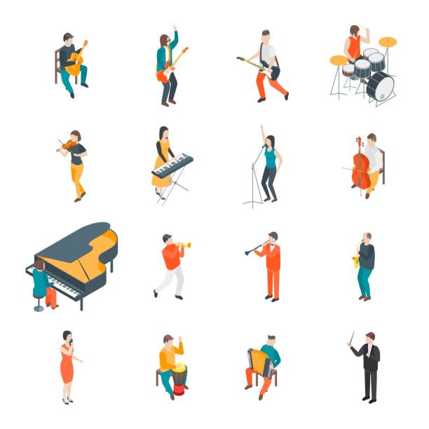 Characters Different Musicians People Set 3d Isometric View. Vector Characters Different Musicians People Set 3d Isometric View Include of Guitarist, Singer, Drummer and Saxophonist. Vector illustration musician stock illustrations