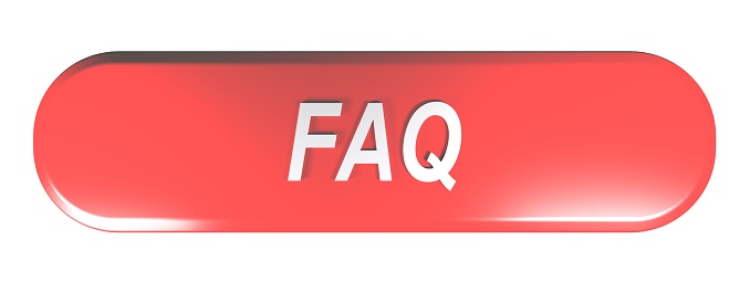 Red rounded rectangle push button FAQ - 3D rendering
