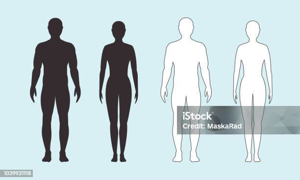 Male And Female Silhouette On Blue Background Vector Stock Illustration - Download Image Now