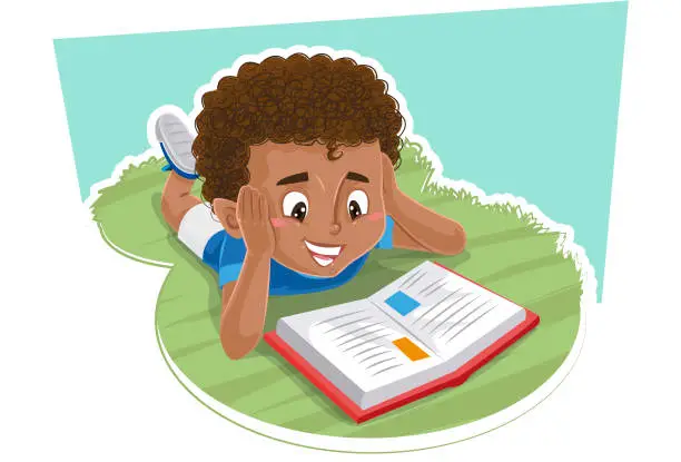 Vector illustration of Boy reading a book in the park