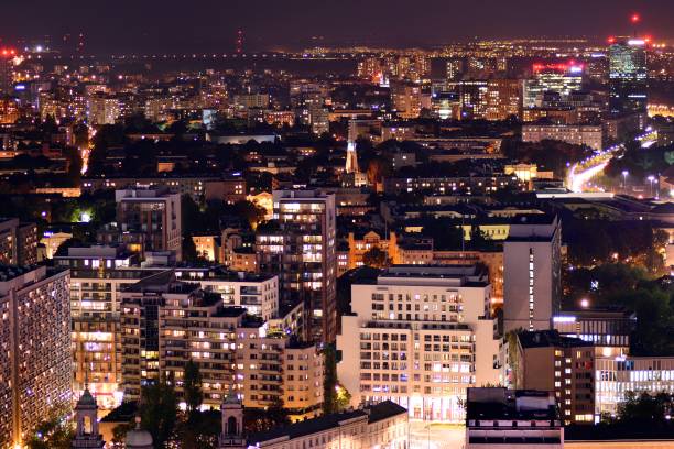 istock Night lights, city office building downtown, cityscape view 1039936654
