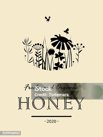 istock Vintage honey card with bees and flowers 1039936952