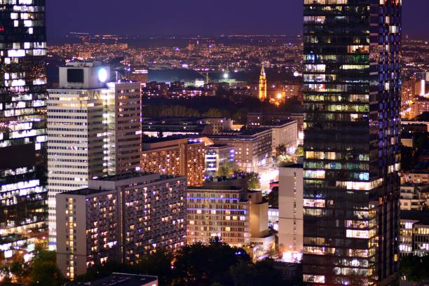 istock Night lights, city office building downtown, cityscape view 1039938742