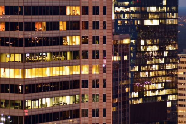istock Night lights, city office building downtown, cityscape view 1039943222
