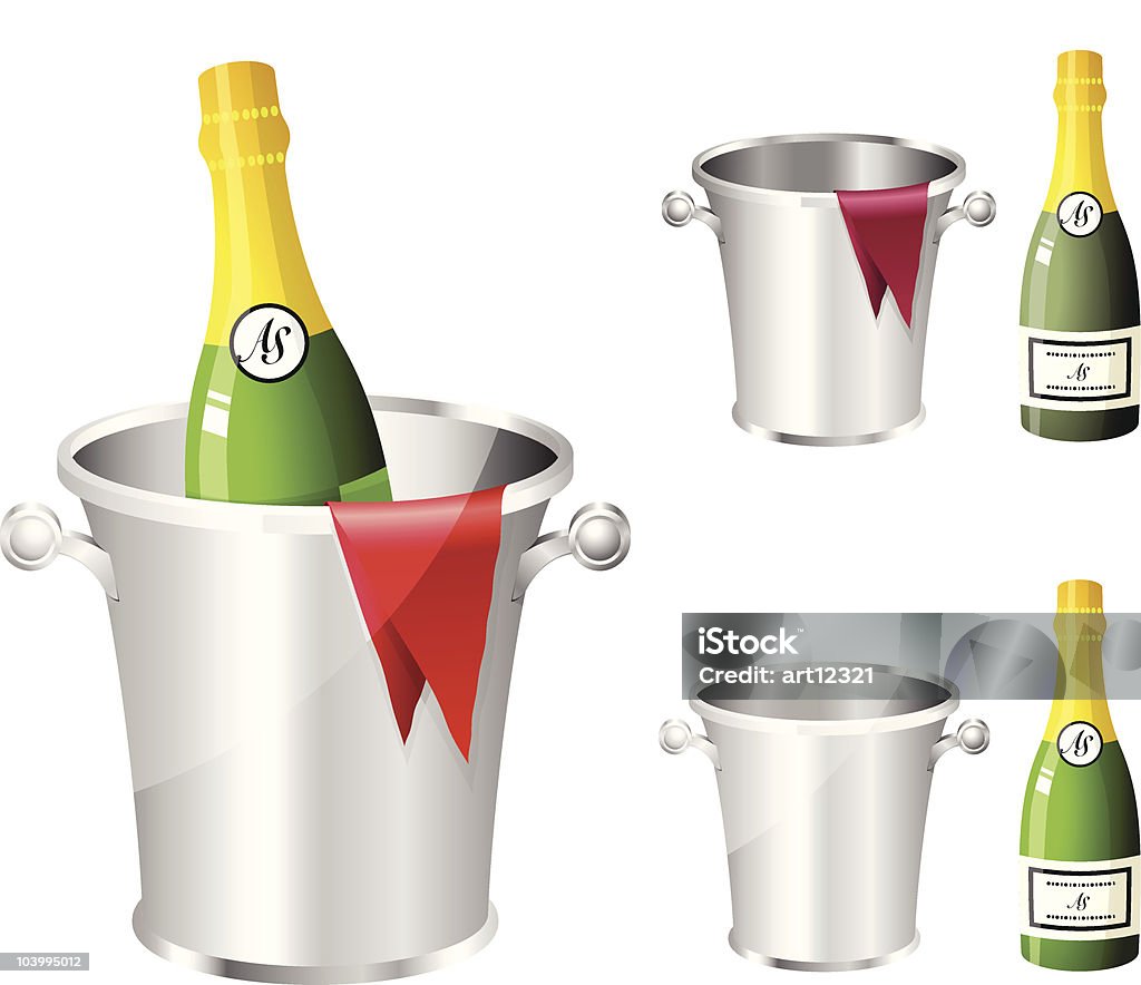 Bouteille de Champagne dans Seau à glace argent métallisé - clipart vectoriel de Alcool libre de droits