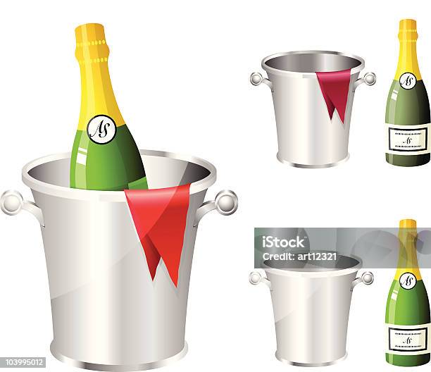Bouteille De Champagne Dans Seau À Glace Argent Métallisé Vecteurs libres de droits et plus d'images vectorielles de Alcool