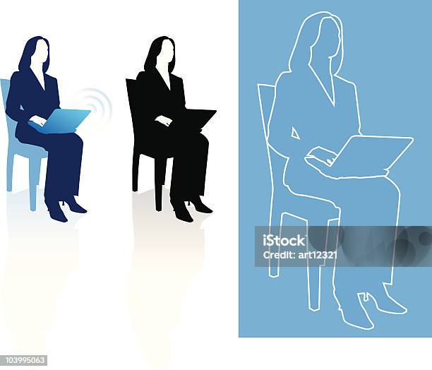 Ilustración de Mujer De Negocios Con Computadora Portátil Sentado En Silla y más Vectores Libres de Derechos de Sentado