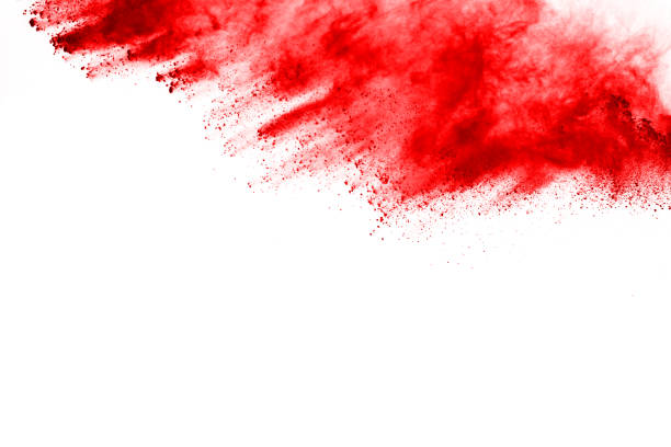 istock Freeze motion of red powder exploding, isolated on white background. Abstract design of red dust cloud. Particles explosion screen saver, wallpaper 1039950638