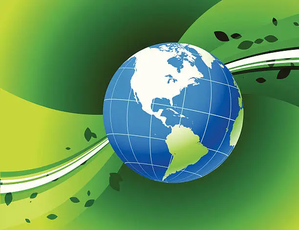 Vector illustration of Blue globe on nature elements background
