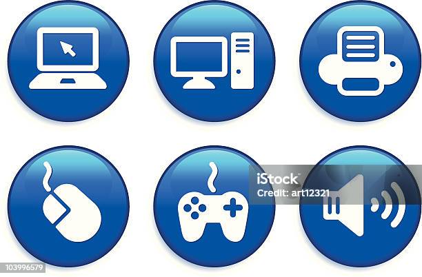 Tecnologia De Computador Botão Set - Arte vetorial de stock e mais imagens de Azul - Azul, Botão - Peça de Máquina, Branco
