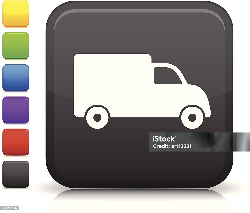 Caminhão de entrega square no ícone do botão à internet - Vetor de Amarelo royalty-free