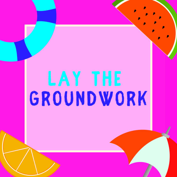 illustrazioni stock, clip art, cartoni animati e icone di tendenza di testo di scrittura di parole lay the groundwork. concetto aziendale per preparare le basi o la fondazione per qualcosa - basement concrete construction form