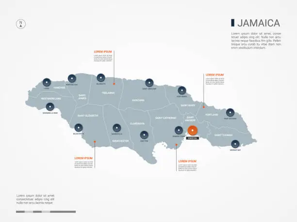 Vector illustration of Jamaica infographic map vector illustration.