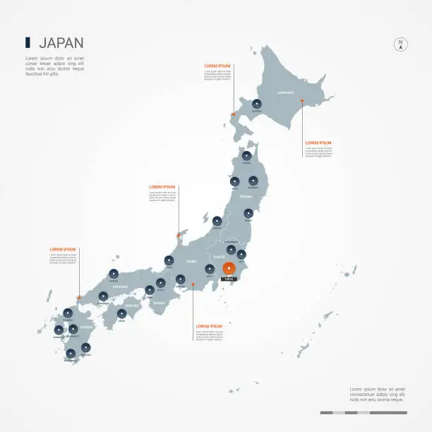 Vector illustration of Japan infographic map vector illustration.