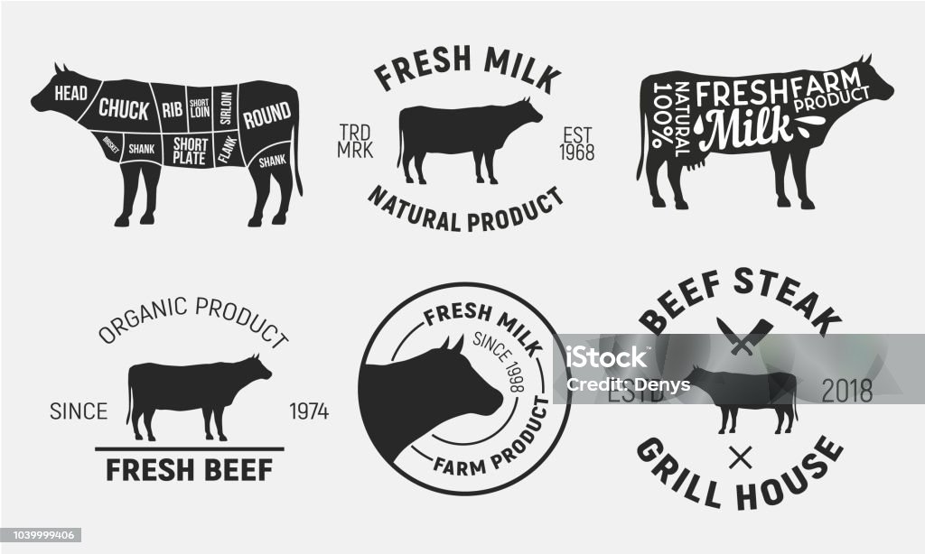 Sapi Symbol Lambang Sapi Set 6 Sapi Lambang Daging Sapi Dan Poster Gaya Vintage ...