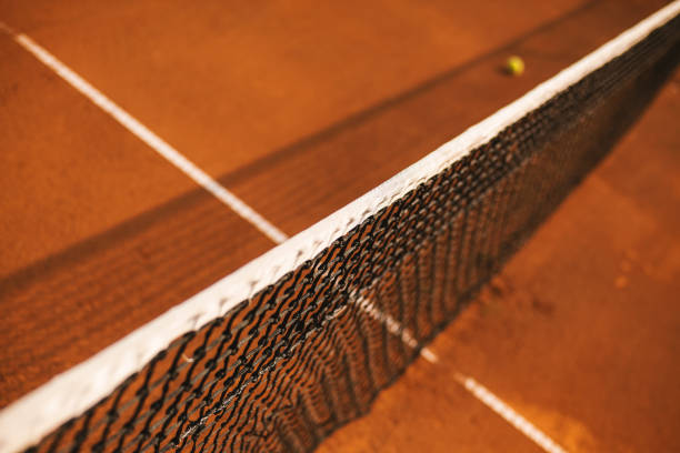 Closeup view of tennis net, abstract composition.
