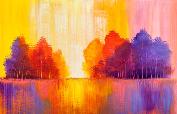 istock Autumn forest , orange leaves. Oil painting landscape. 1040003640