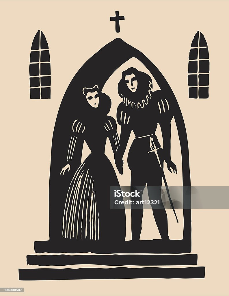 Romeo And Juliet secret alter etching  William Shakespeare stock vector