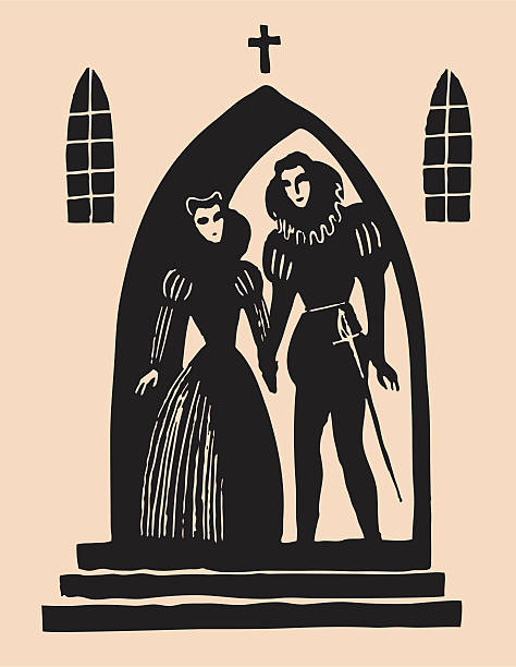Romeo And Juliet secret alter etching  william shakespeare illustrations stock illustrations