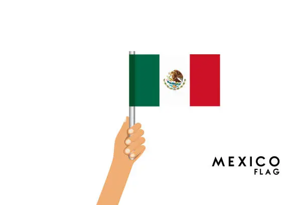 Vector illustration of Vector cartoon illustration of human hands hold Mexico flag. Isolated object on white background.