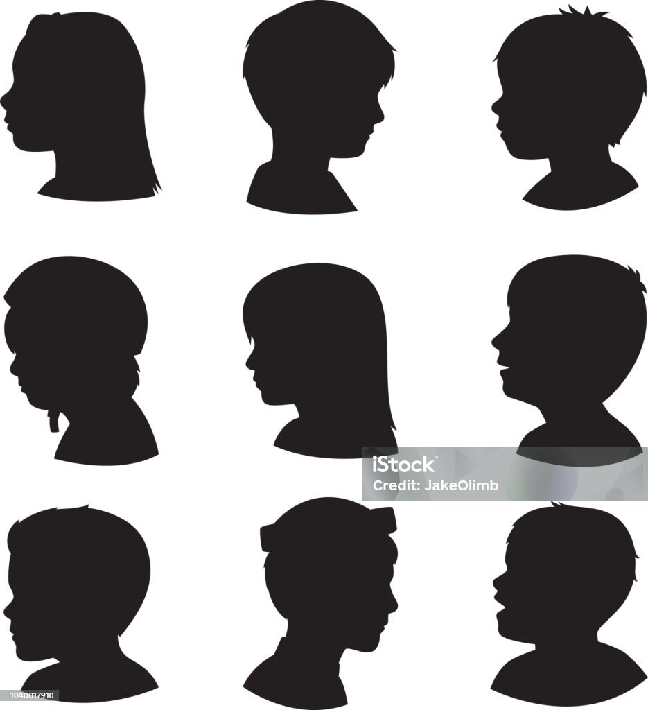 Children Profile Silhouettes 3 Vector silhouettes of profiles of children. Child stock vector