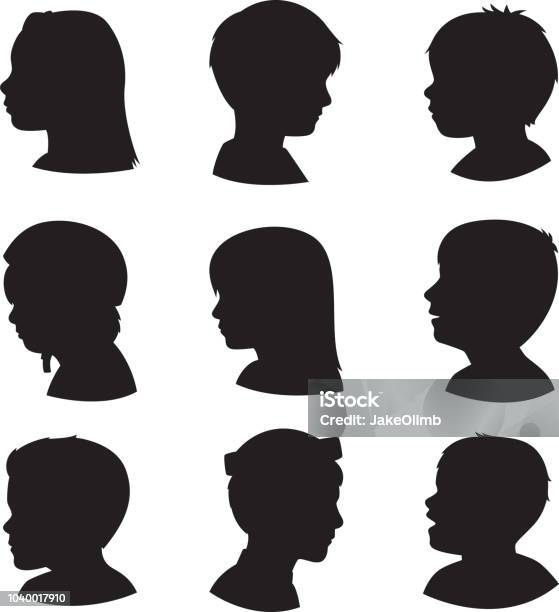 Children Profile Silhouettes 3 Stock Illustration - Download Image Now - Child, In Silhouette, Profile View
