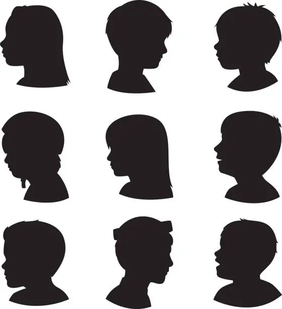 Vector illustration of Children Profile Silhouettes 3