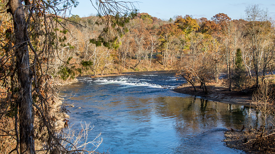 Limestone, TN, USA-14 November 17:  The Nolichucky River, in early winter, at David Crockett Birthplace State Park.