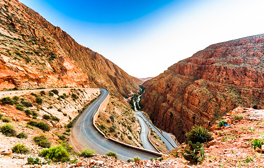 View on narrow street in Gorges du Dades in Morocco