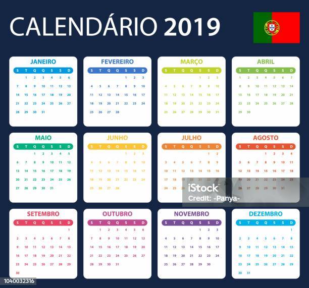 Portuguese Calendar For 2019 Scheduler Agenda Or Diary Template Week Starts On Monday Stock Illustration - Download Image Now