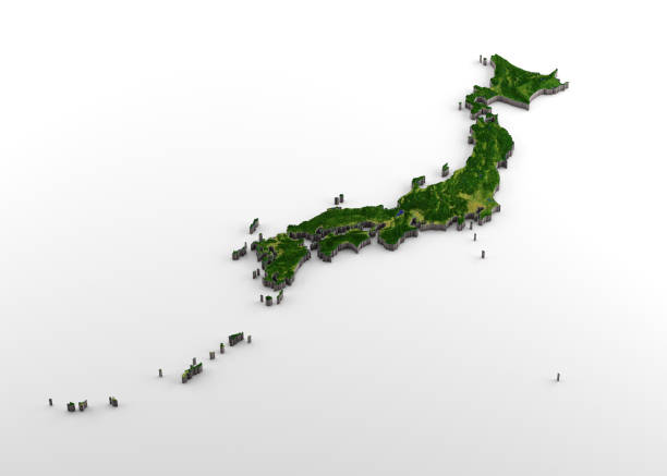 Japan 3D Physical Map with Relief stock photo