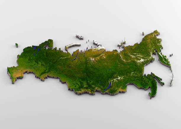 mapa físico 3d de rússia com alívio - montes urales - fotografias e filmes do acervo