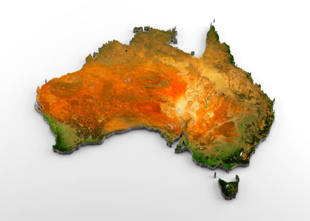 澳大利亞3d 物理地圖與浮雕 - 塔斯曼尼亞 插圖 個照片及圖片檔