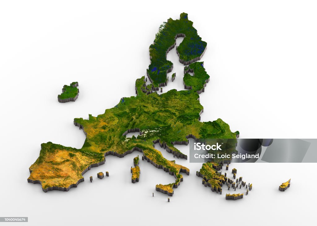 L’Union européenne (post-Brexit) carte physique 3D avec Relief - Photo de Europe libre de droits