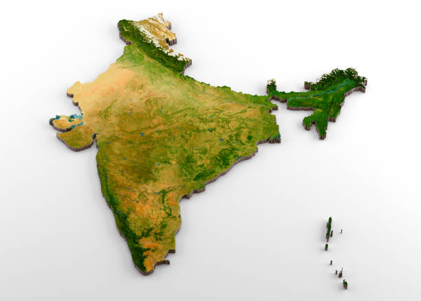 India 3D Physical Map with Relief stock photo