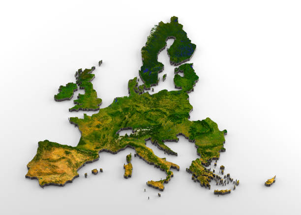 European Union (pre-Brexit) 3D Physical Map with Relief stock photo