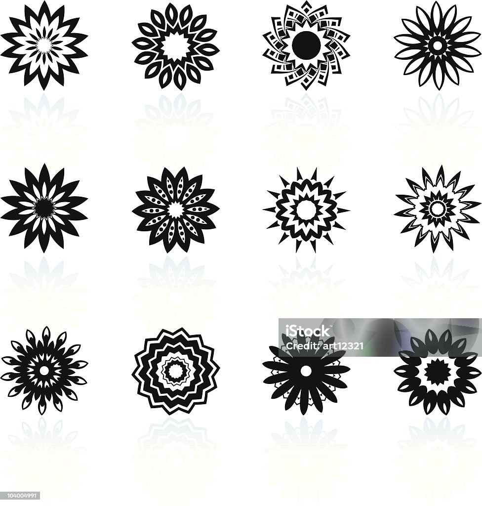 Ilusión óptica colección de diseño floral - arte vectorial de Blanco y negro libre de derechos