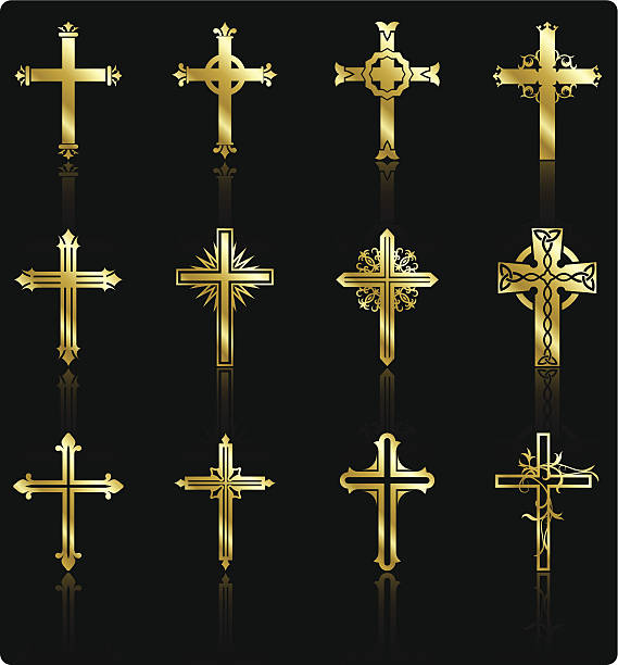 religious gold cross design collection vector art illustration
