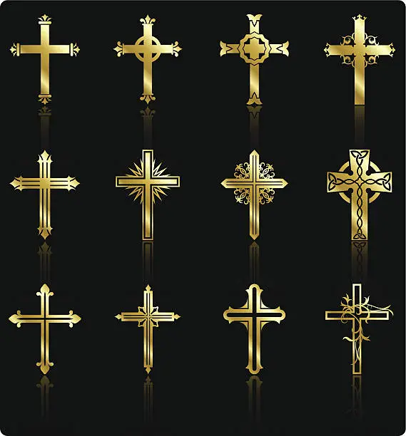 Vector illustration of religious gold cross design collection