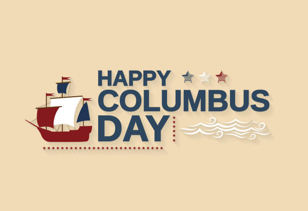 Happy Columbus Day banner with ship and waves. Vector illustration. Happy Columbus Day banner with ship and waves. Vector illustration. EPS10 columbus day stock illustrations