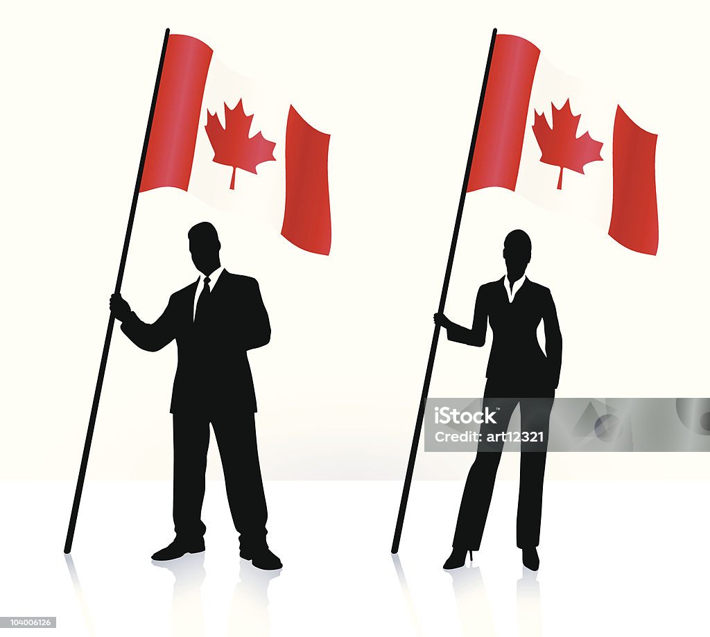 Biznes sylwetki ze machający Flaga Kanady - Grafika wektorowa royalty-free (Flaga)