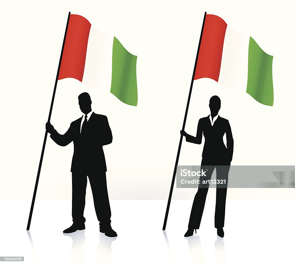 Biznes sylwetki ze machający Flaga Włochy - Grafika wektorowa royalty-free (Flaga)