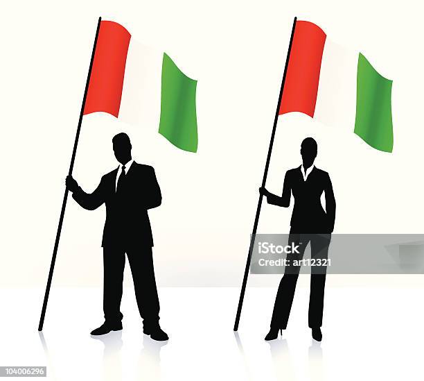 Biznes Sylwetki Ze Machający Flaga Włochy - Stockowe grafiki wektorowe i więcej obrazów Flaga - Flaga, Sylwetka, Trzymać