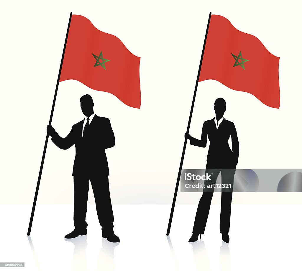 Silhuetas de negócios com acenando a bandeira do Marrocos - Vetor de Adulto royalty-free