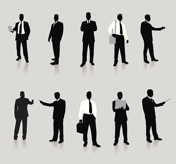 vector silhouettes of young businessmen - siluet illüstrasyonlar stock illustrations