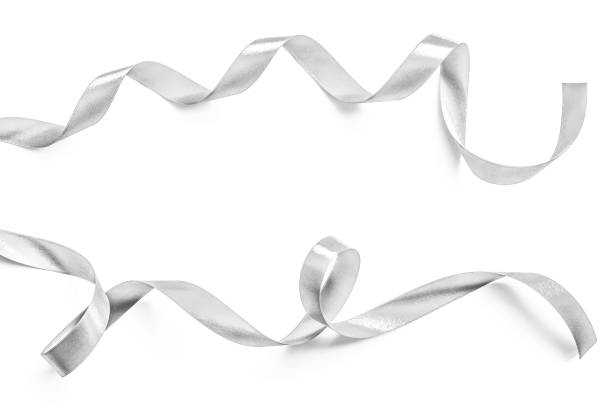 istock Silver ribbon bow in bright silver white grey color isolated on white background with clipping path for holiday and party greeting card design decoration element 1040084138