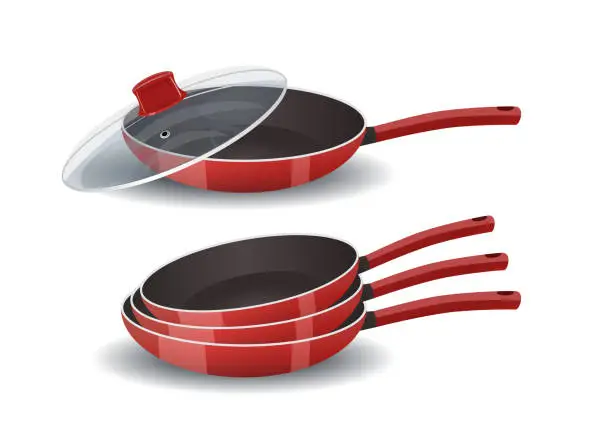 Vector illustration of A frying pan with an open and closed lid