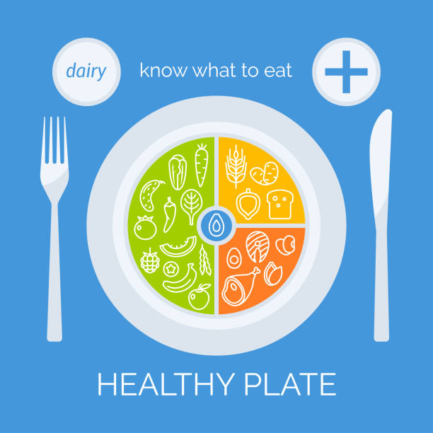ilustrações de stock, clip art, desenhos animados e ícones de healthy plate concept - healthy food