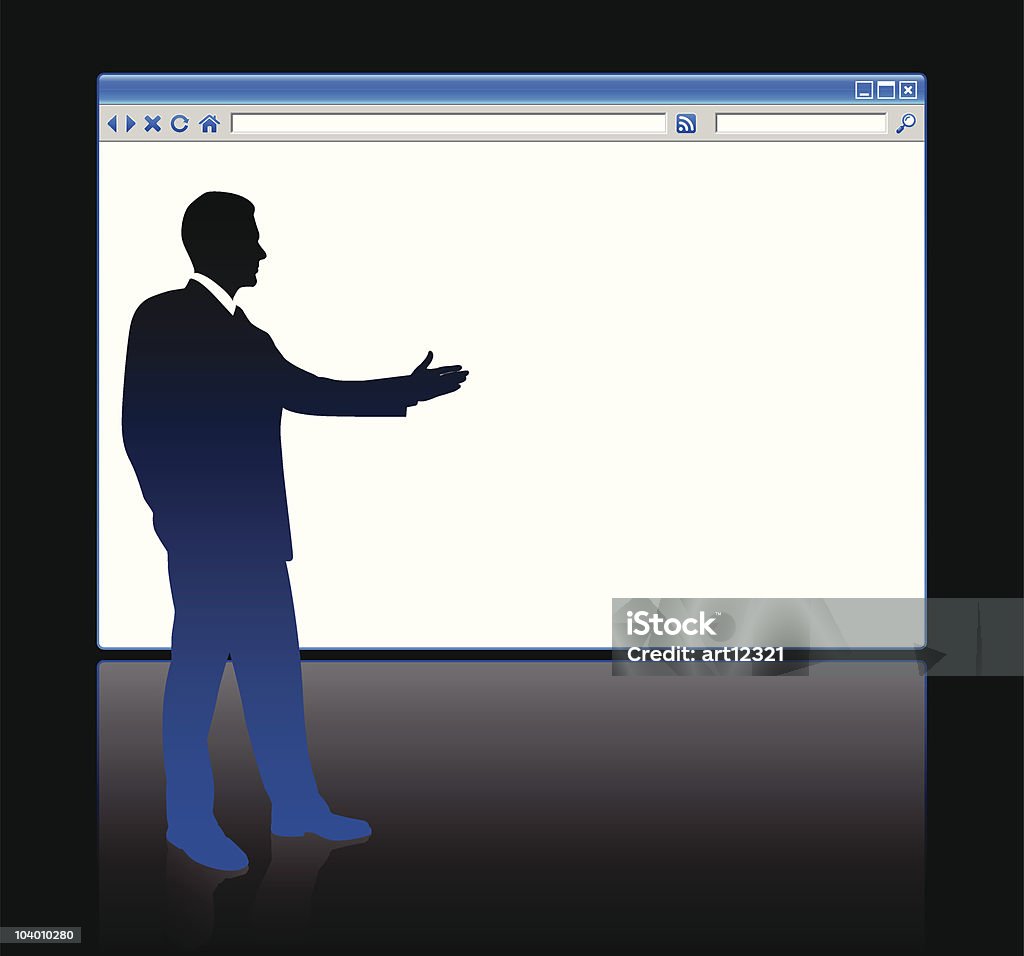 Business Mann auf Hintergrund mit web-browser Leere Seite - Lizenzfrei Abstrakt Vektorgrafik